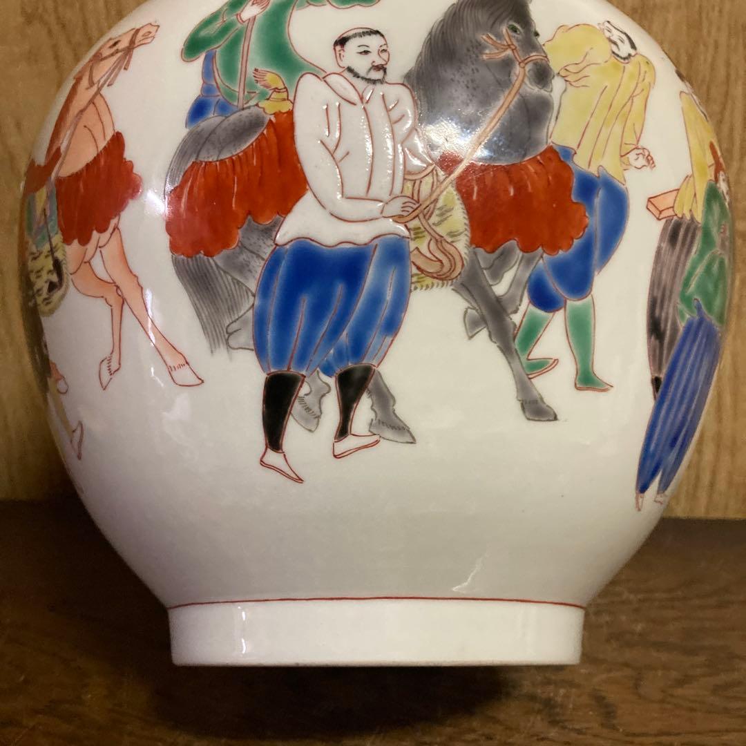古伊万里　色絵　瓶　大徳利　南蛮人図