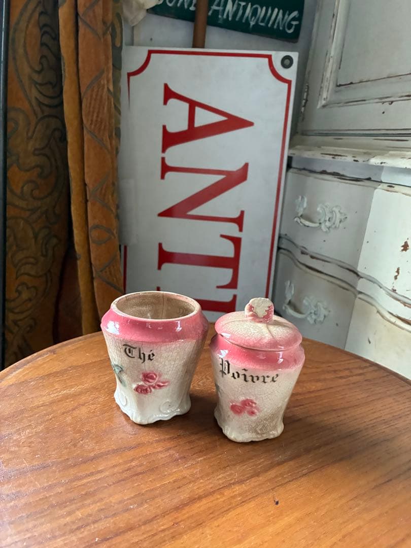 フランス　アンティーク　陶器　キャニスター　バルボティーヌ　ローズ　ピンクCレア