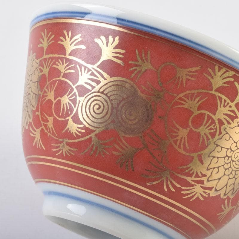 九谷焼　九谷陶源製　金襴手　花草文　煎茶碗　十客　共箱　C　9026