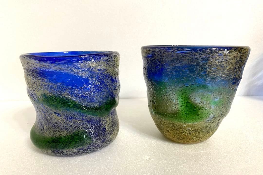 琉球ガラス　稲嶺盛吉グラス　刻印あり2個セット