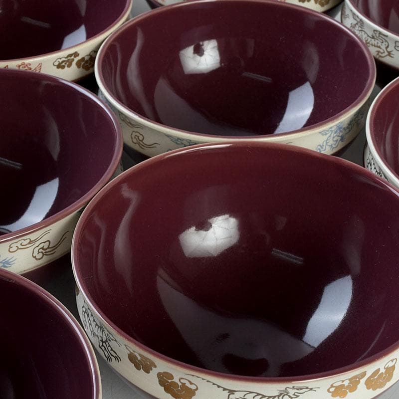 茶道具　瑞穂窯造　紫交趾　五神数茶碗　十客　共箱　V　9505D