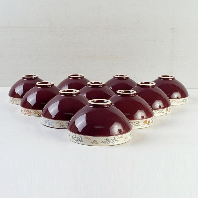 茶道具　瑞穂窯造　紫交趾　五神数茶碗　十客　共箱　V　9505D