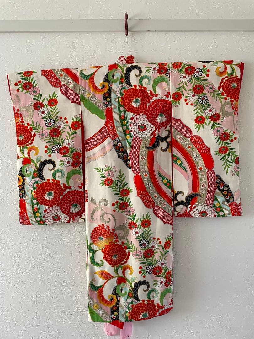 七五三　３歳　アンティークお着物　ハンドメイド　総絞りの被布コーデセット