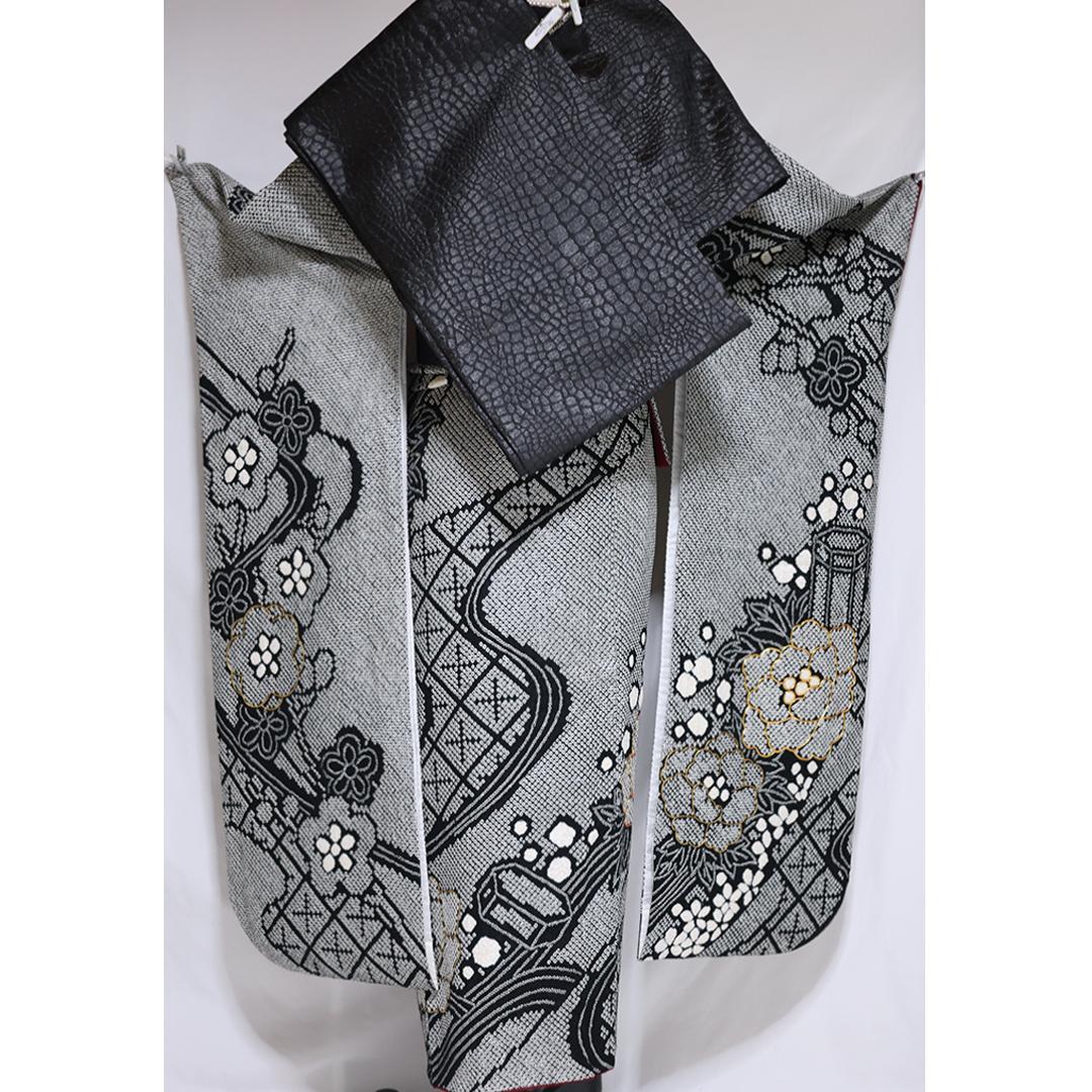 【良好】豪華総絞り振袖8点セット◆164cm帯小物付フルセット黒白正絹Ub41