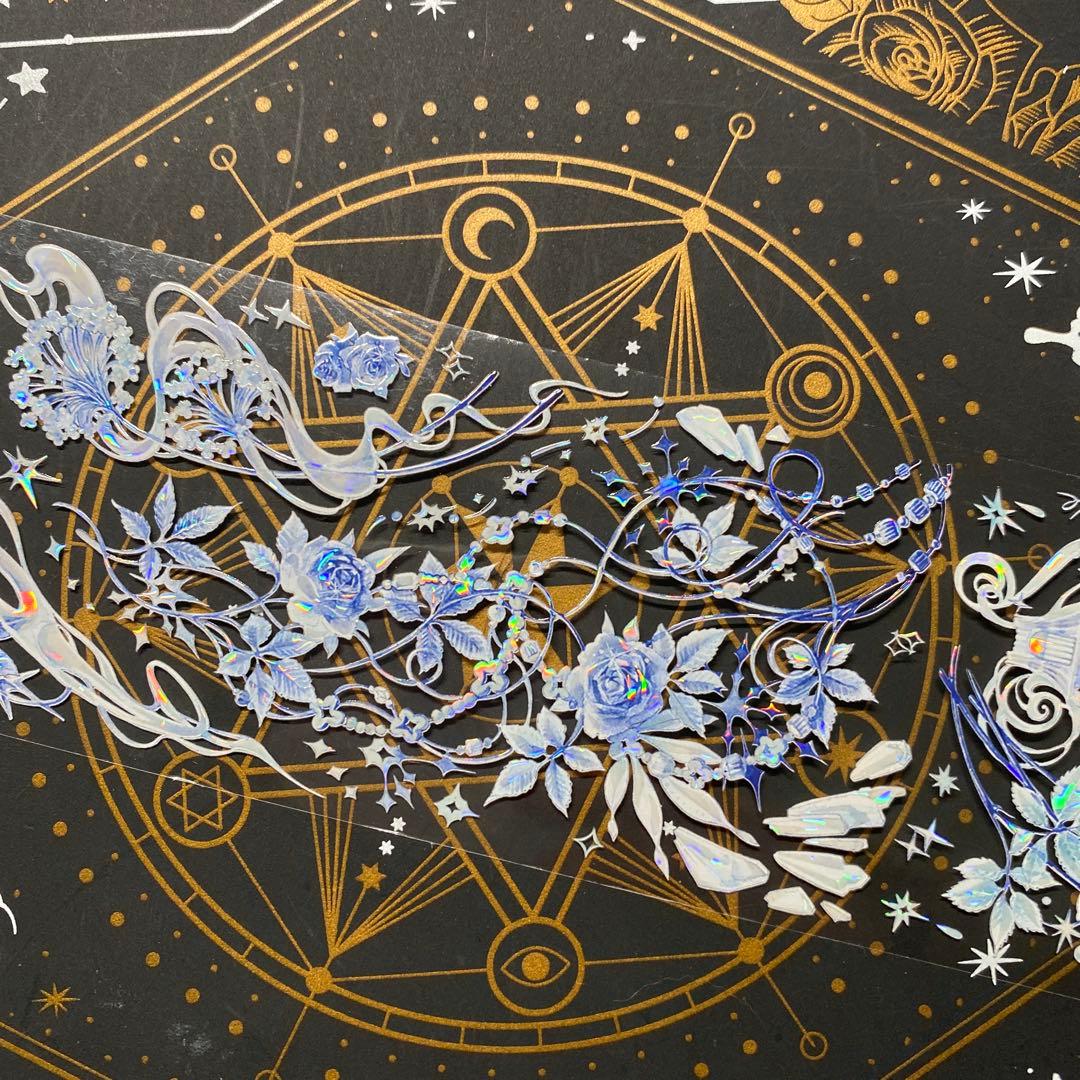 【9241】海外　マステ　中古巻　貝殻光マスキングテープ　月　お花　青い装飾系