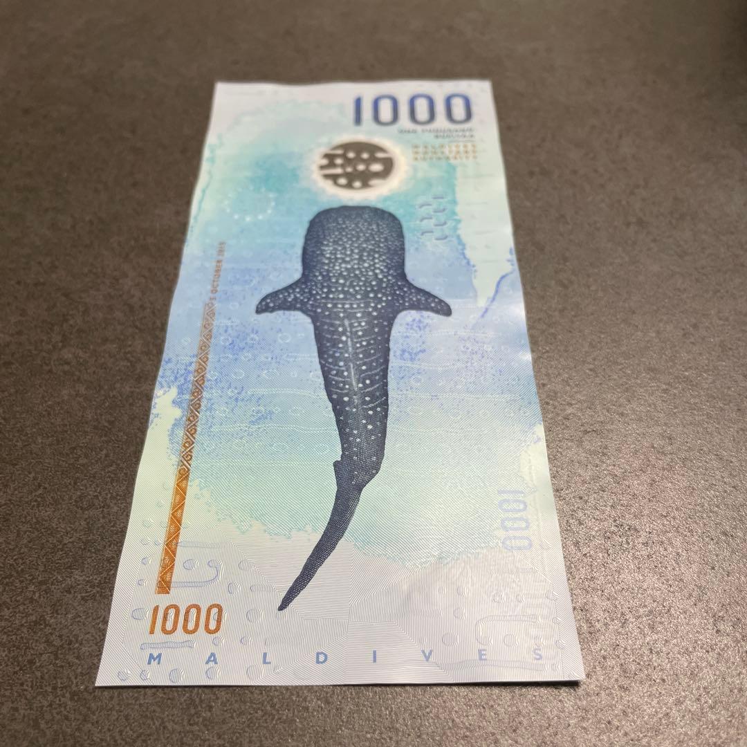 モルディブ紙幣1000ルフィヤ（MVR）紙幣（海亀・ジンベイザメ）