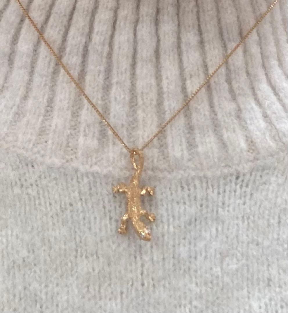 【新品未使用】K18 天然ダイヤモンド　ヤモリ　ピンブローチ　ペンダントトップ