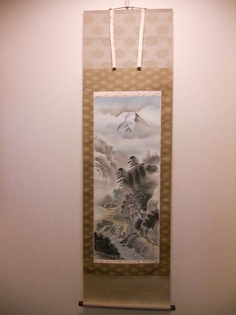 掛け軸 聖山 春景山水 絹本 希少 軸装 茶道具 掛軸 美品 です。