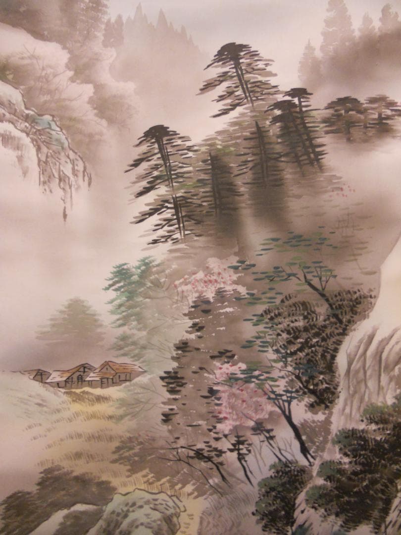 掛け軸 聖山 春景山水 絹本 希少 軸装 茶道具 掛軸 美品 です。