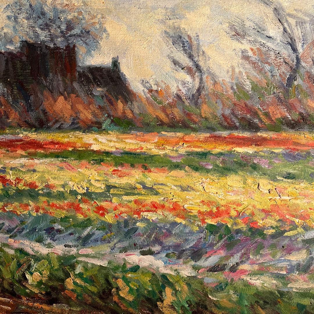 ★特大秀作★ 手書き油絵 クロード・モネ サッセンハイムのチューリップ畑 油彩画