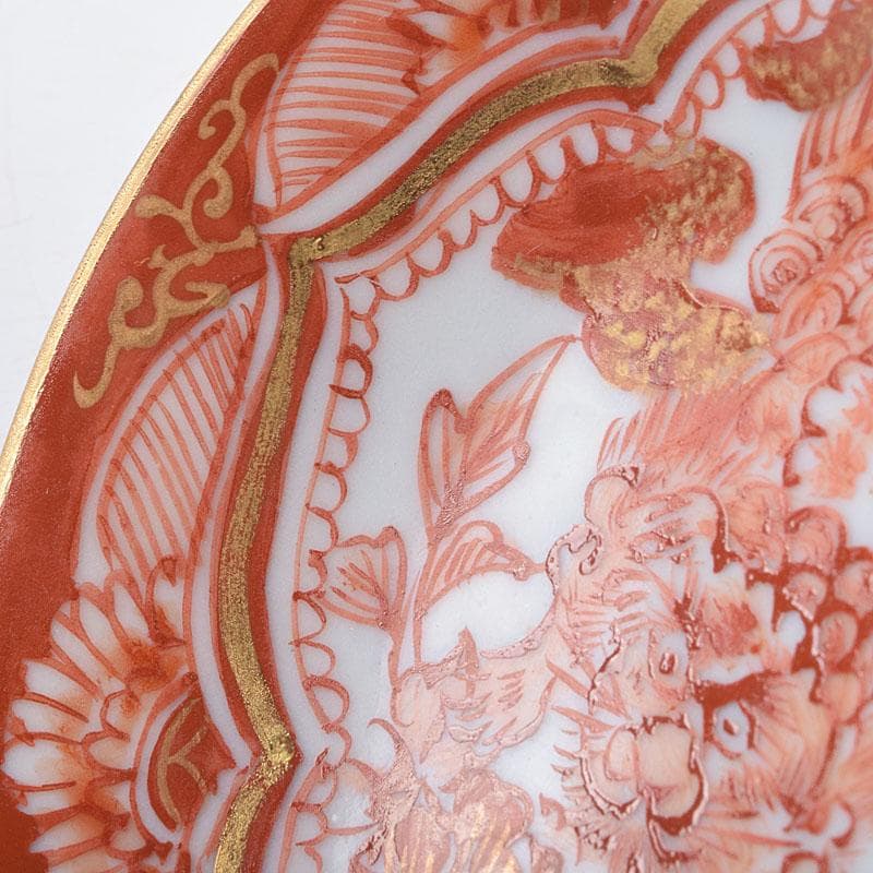 九谷焼　九谷八郎手　赤絵　神獣文　盃　ぐい呑　時代箱　M　R9174