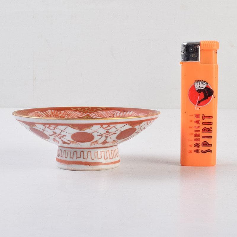 九谷焼　九谷八郎手　赤絵　神獣文　盃　ぐい呑　時代箱　M　R9174