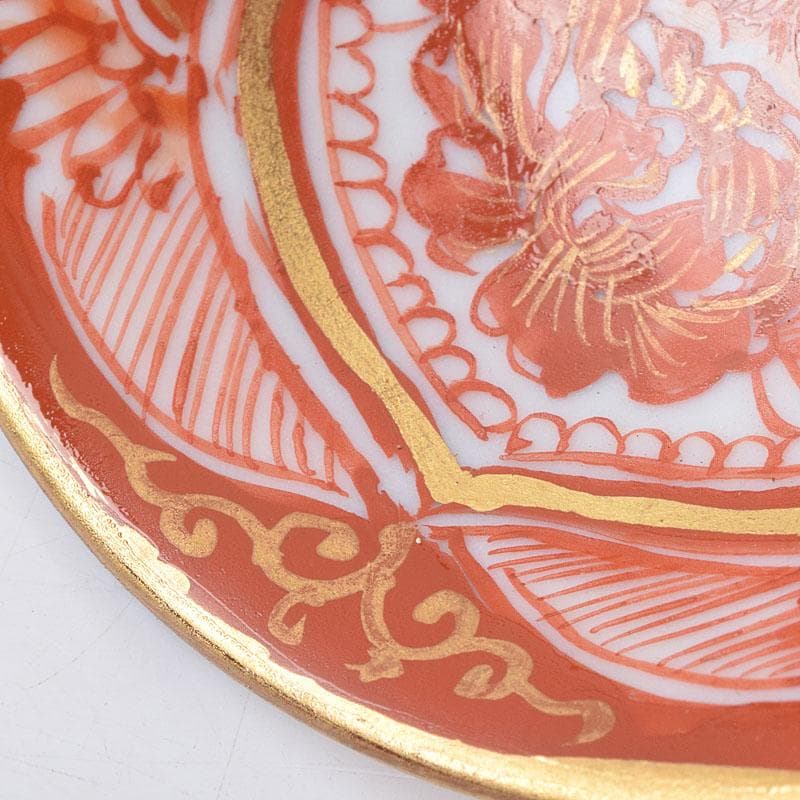 九谷焼　九谷八郎手　赤絵　神獣文　盃　ぐい呑　時代箱　M　R9174