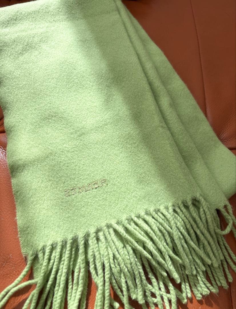 エルメス　カシミヤ　100% ライトグリーン フリンジ付きマフラー