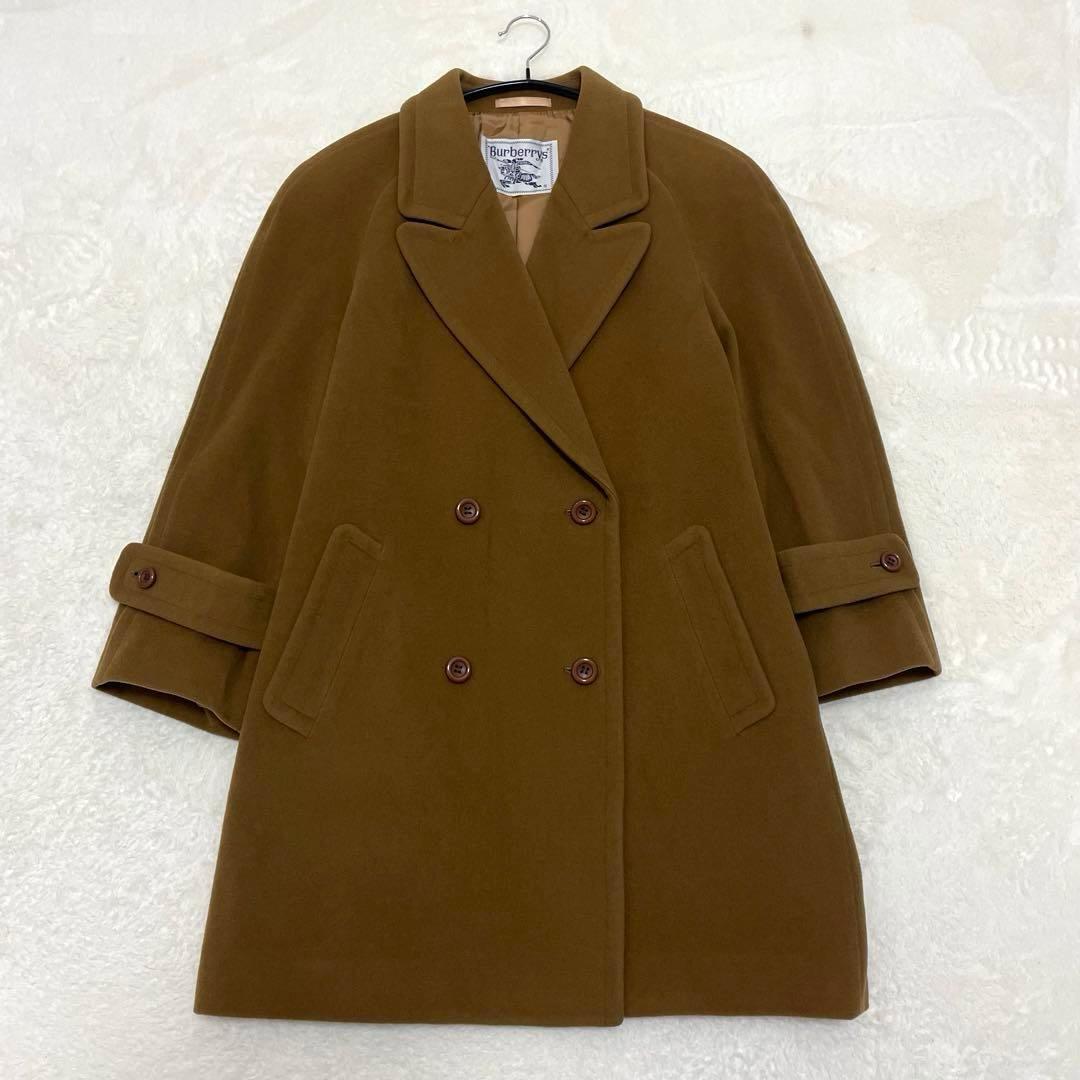 【美品】バーバリー カシミヤ ウール ダブルブレスト チェスターコート ブラウン