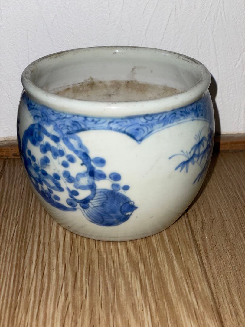 古伊万里　染付　火入　香炉？　タバコ道具？　雀