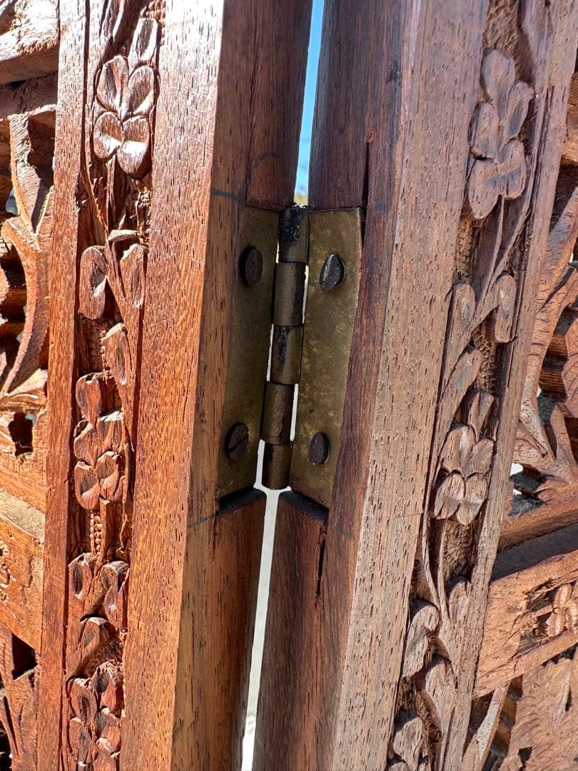 アジアン家具 4連パーテーション 透かし彫り 衝立 間仕切り 彫刻 木製 ウッド