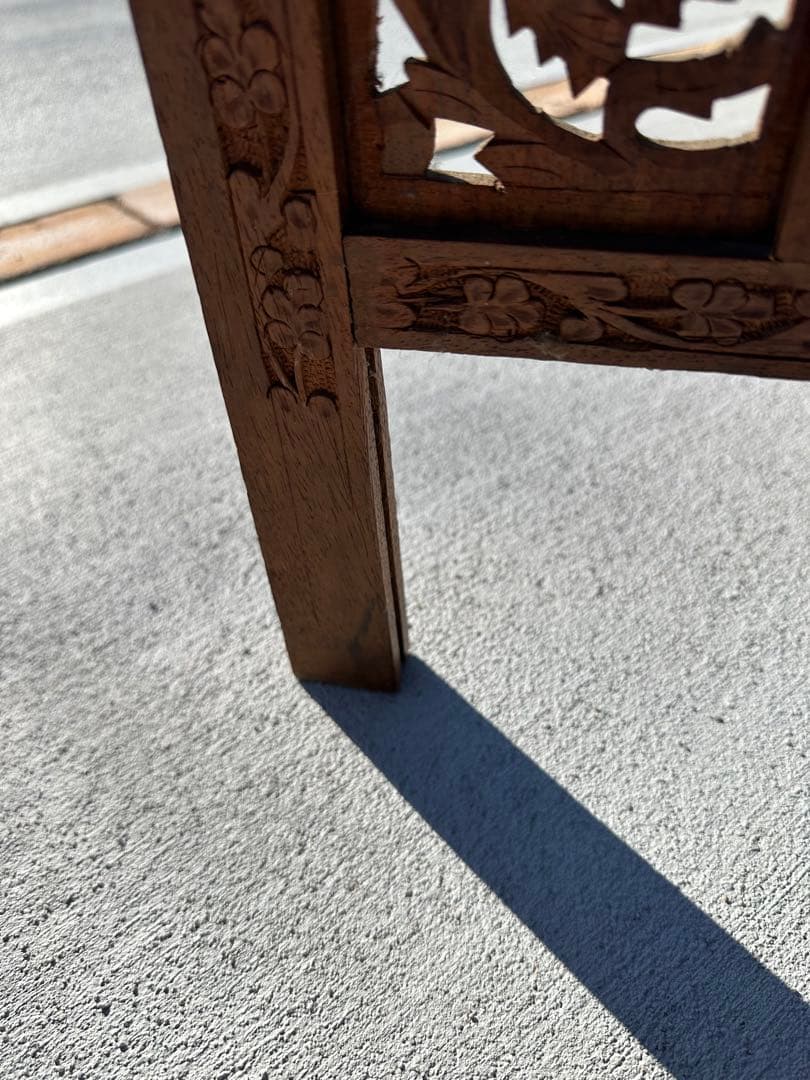 アジアン家具 4連パーテーション 透かし彫り 衝立 間仕切り 彫刻 木製 ウッド