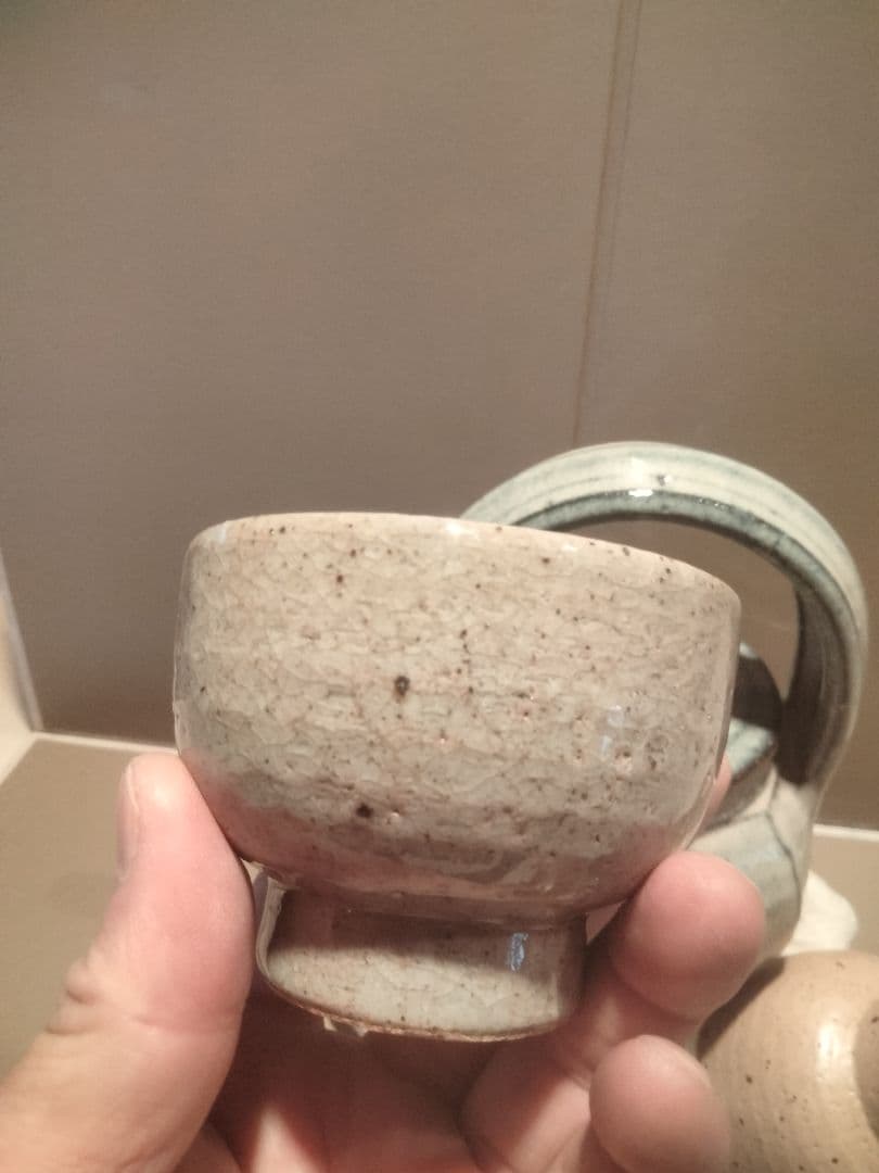 絶品　小代焼中平窯　藁灰釉後手急須(面取)　追加サービスで高級湯呑み　ぐい呑み