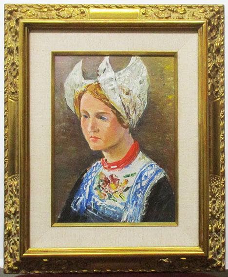 鵜飼幸雄　タイトル「オランダの女」　F4号　油彩」額装