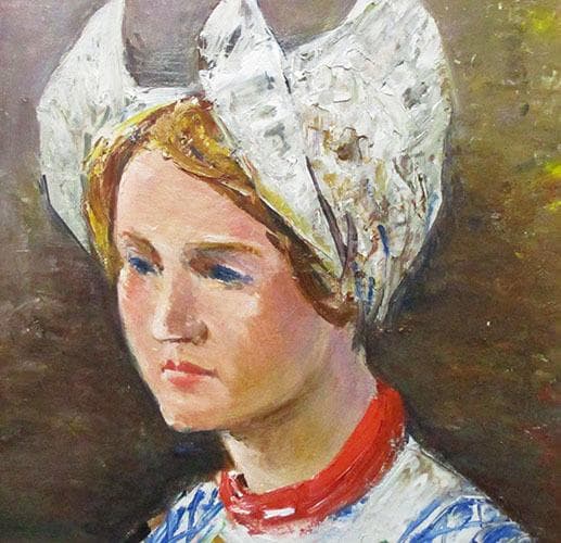 鵜飼幸雄　タイトル「オランダの女」　F4号　油彩」額装