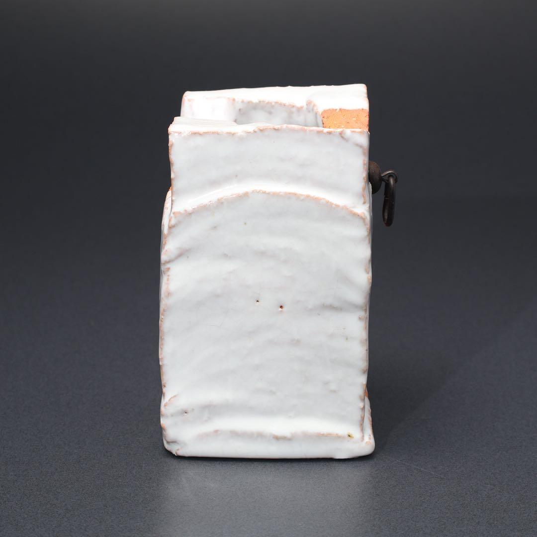 【茶道具】白釉掛分掛花入　萩焼　大和保男　共箱　白　R1561ダN3