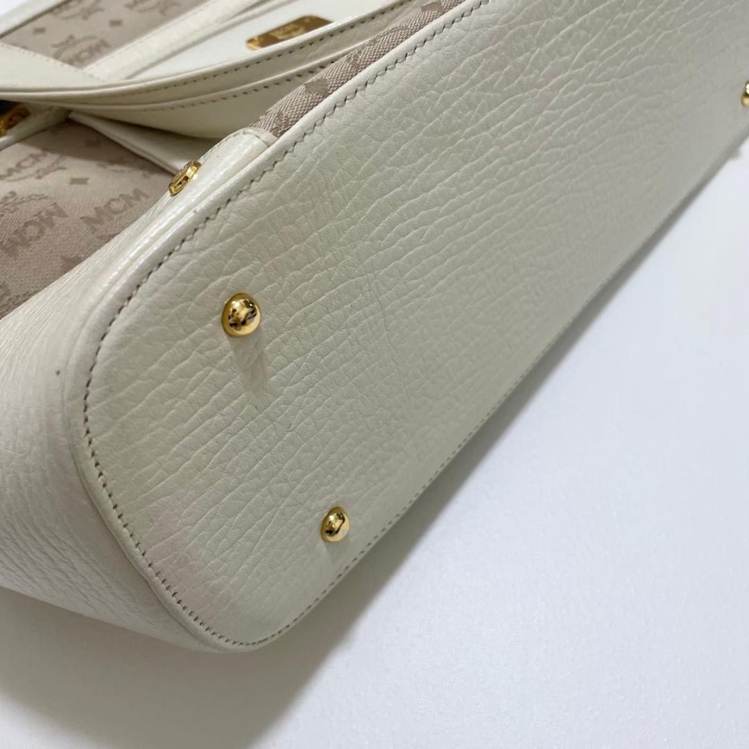 MCM ハンドバッグ 総柄 レディース ロゴ 白 ホワイト ベージュ 美品 中古