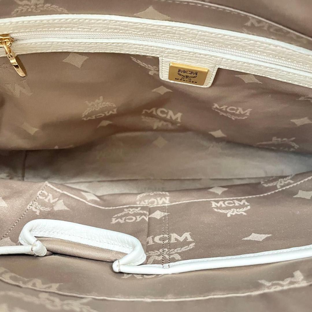 MCM ハンドバッグ 総柄 レディース ロゴ 白 ホワイト ベージュ 美品 中古