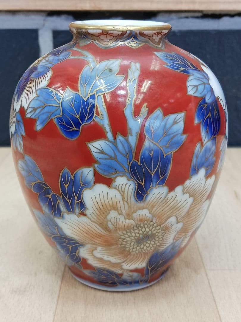 時代物　オールド深川　 深川製磁　花鳥図　染付　色絵　金彩　小壺　 花瓶　 花入