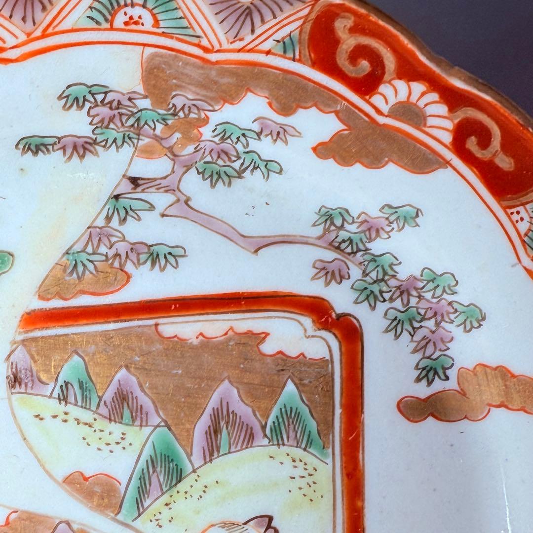 古伊万里　色絵金襴手賢人図輪花皿　5枚　直径15.6㎝　取り皿　幕末～明治期