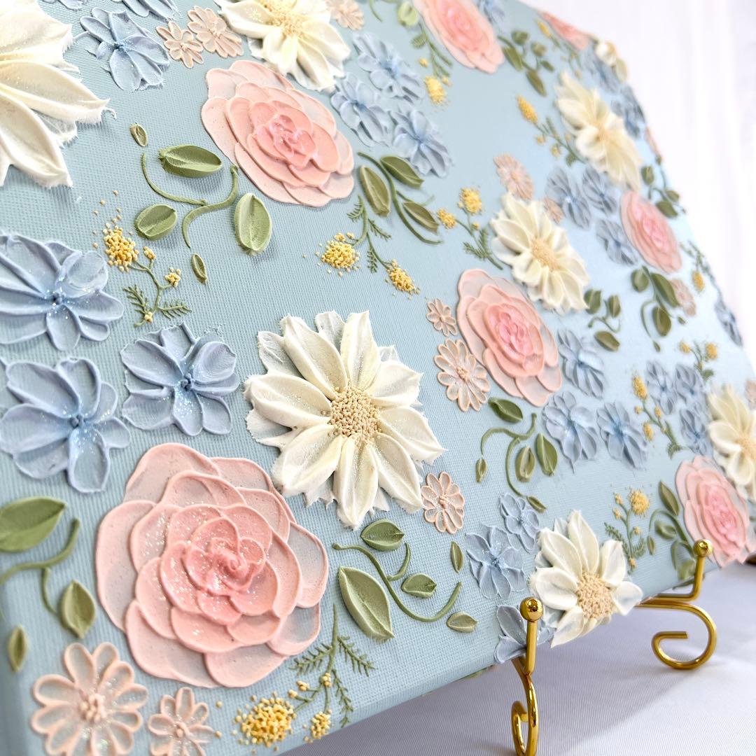 テクスチャーアート　絵画　インテリアアート　立体　花　絵　ミモザ　北欧