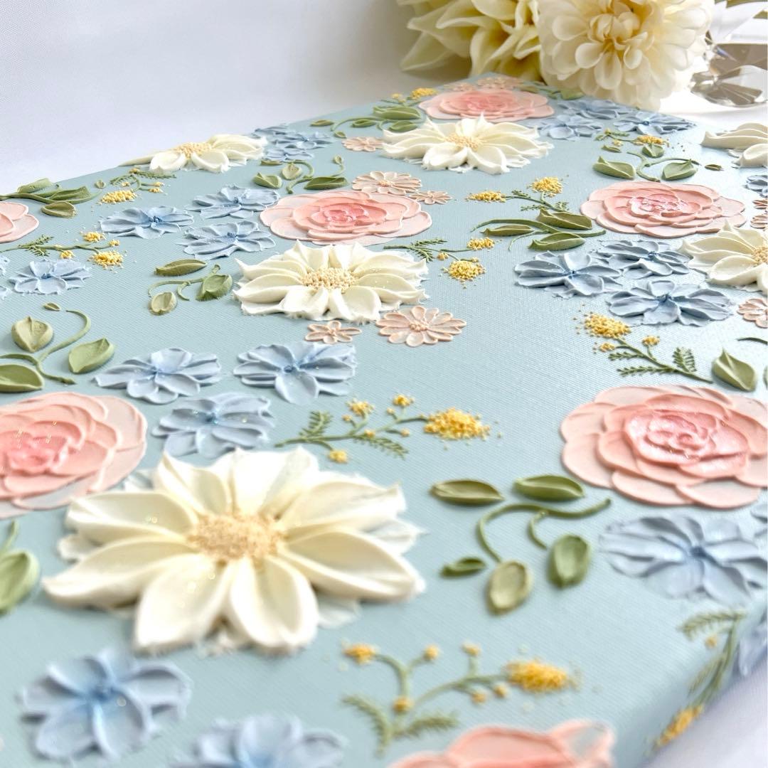 テクスチャーアート　絵画　インテリアアート　立体　花　絵　ミモザ　北欧