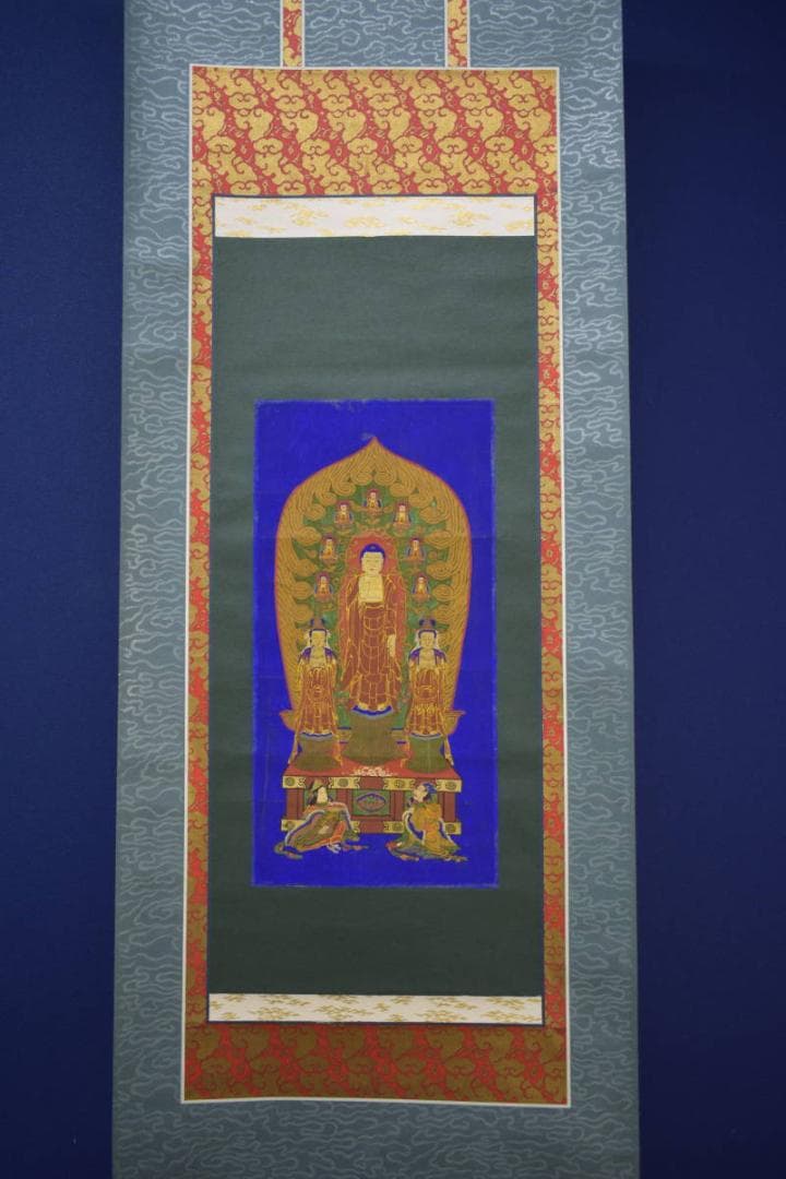 不詳/作者不明/釈迦三尊仏画/版材色/布袋屋掛軸HI-713