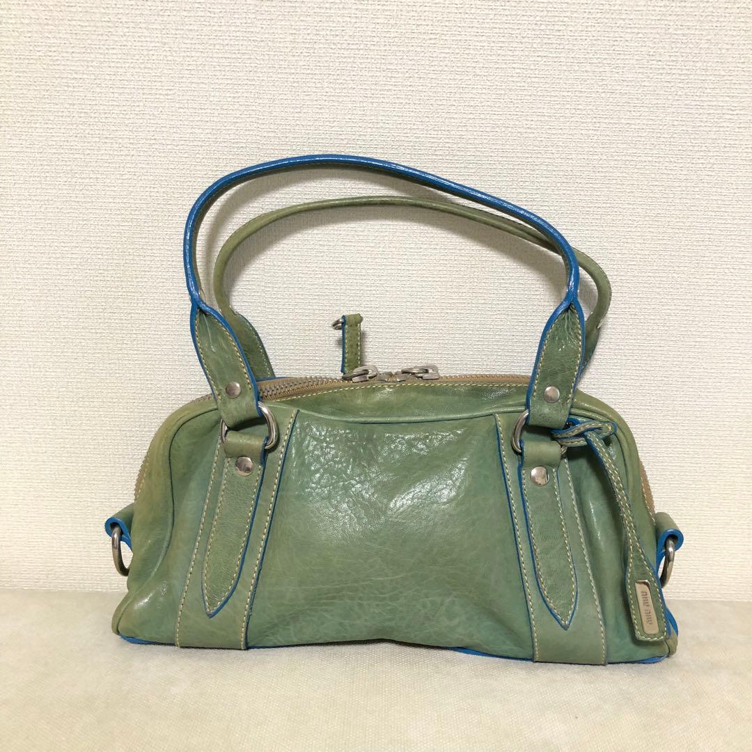 MIU MIU レザー ハンドバッグ グリーン系