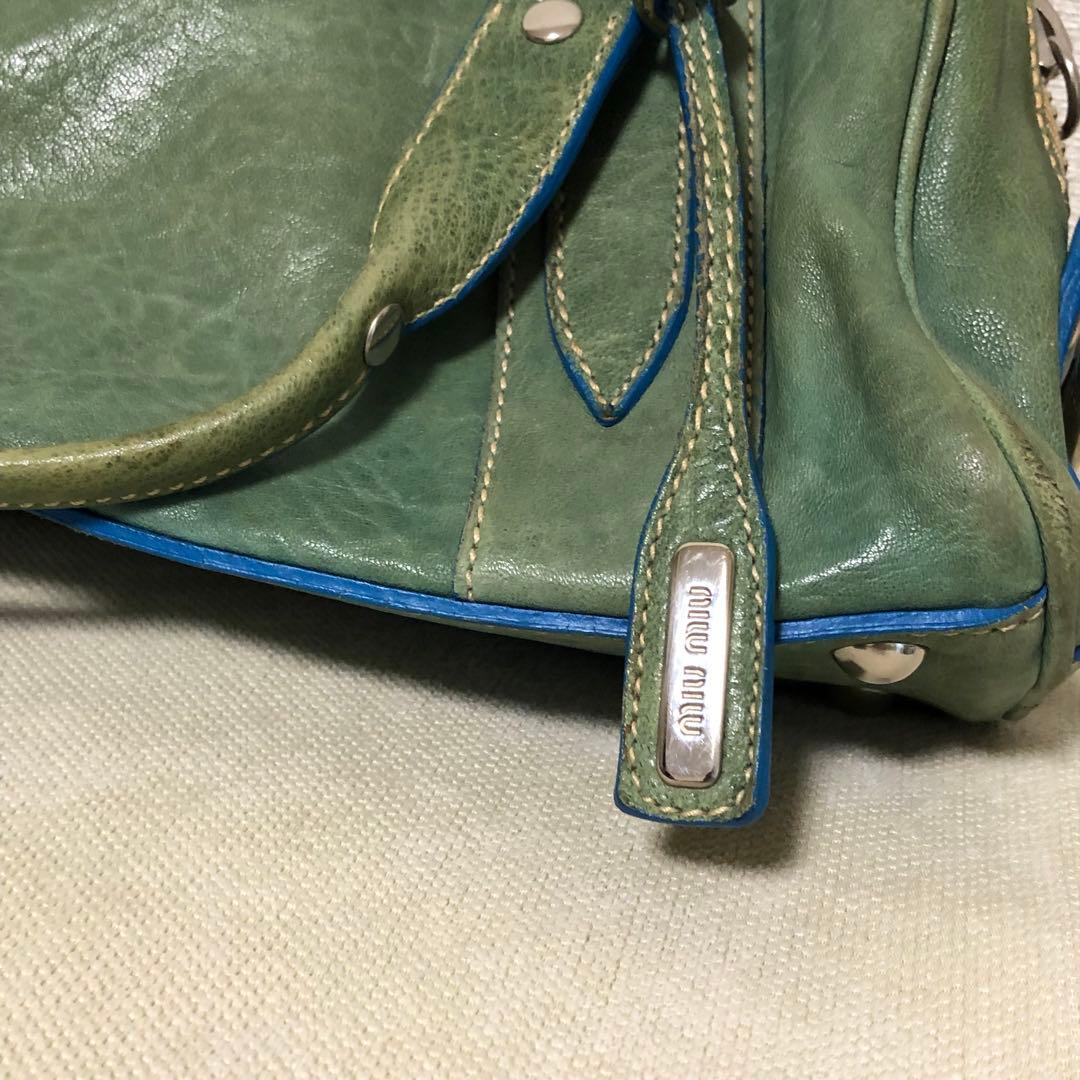 MIU MIU レザー ハンドバッグ グリーン系