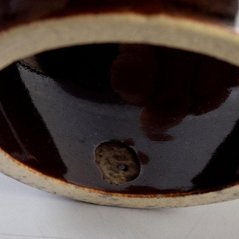 茶道具　膳所焼　淡海ぜぜ　陽炎園造　太鼓形　〆縄蒔絵　蓋置　共布共箱　V8752