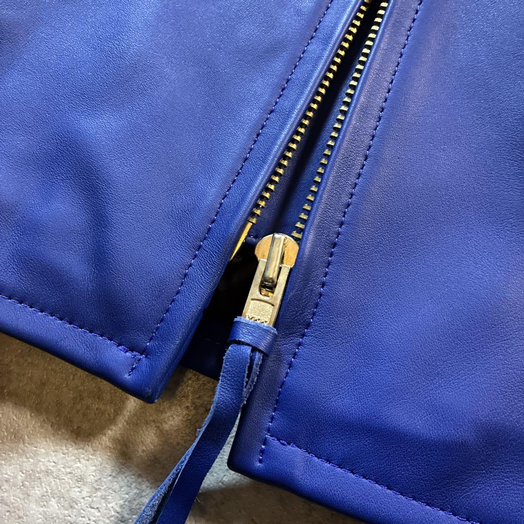 未使用級 美品 FREEDOM レザージャケット 36 ブルー×ホワイト 本革