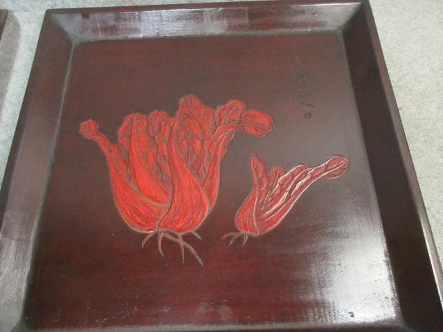 讃岐 手彫り 角盆 5枚 [B23519] 絵変り 両峰山人刀 讃岐木地漆