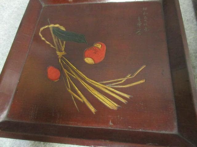 讃岐 手彫り 角盆 5枚 [B23519] 絵変り 両峰山人刀 讃岐木地漆