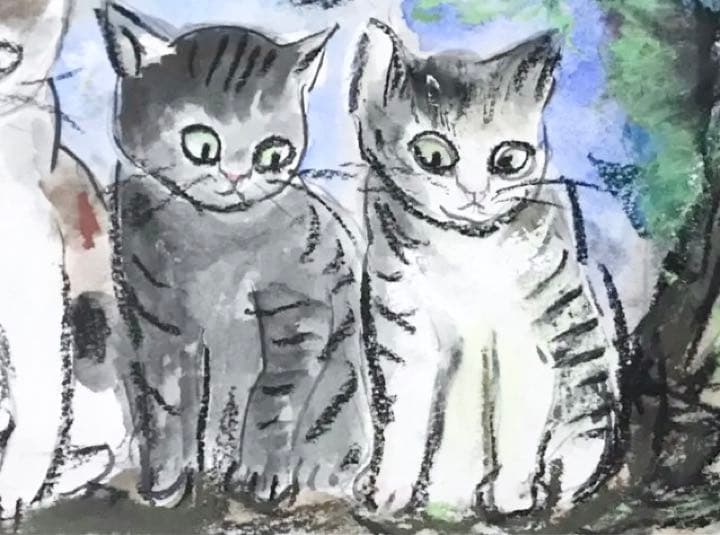 絵画★原画★１点物の作品★本物★額装★インテリア★猫★パステル画★水彩画★ネコ