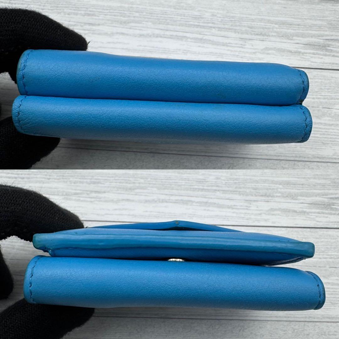 【極美品】バレンシアガ 三つ折財布 ペーパーミニウォレット　レザー　ブルー