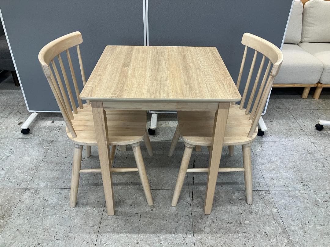 ダイニングテーブルセット イス×2 天然木 ベージュ