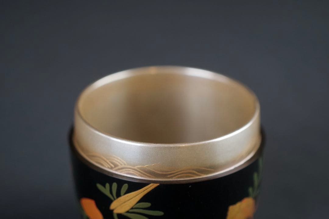 鈴木光入 造 海松貝蒔絵 大棗 内銀溜 波蒔絵 共箱