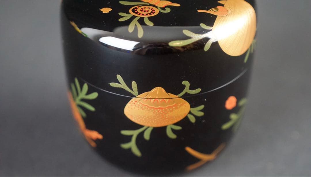 鈴木光入 造 海松貝蒔絵 大棗 内銀溜 波蒔絵 共箱