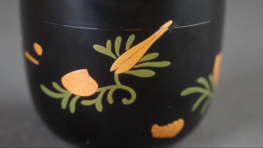 鈴木光入 造 海松貝蒔絵 大棗 内銀溜 波蒔絵 共箱