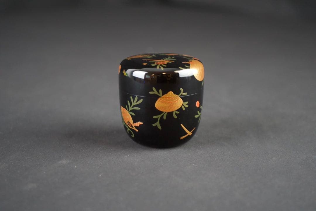 鈴木光入 造 海松貝蒔絵 大棗 内銀溜 波蒔絵 共箱