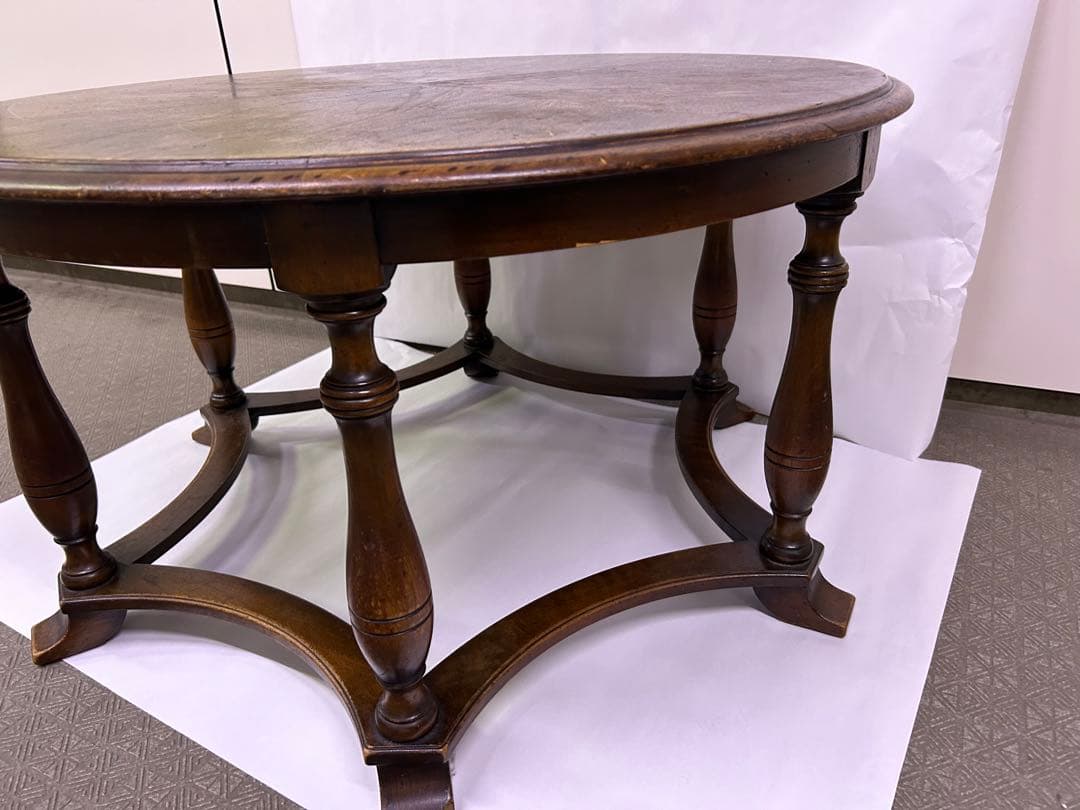 アンティーク　イギリス製　ブラウン　円形　木製　テーブル 92cm×46cm