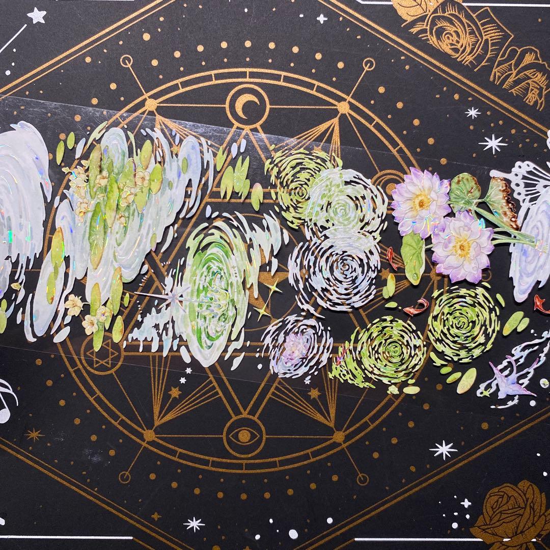 【9152】海外　マスキングテープ　中古巻　貝殻光ハス　波紋水紋　装飾系残量多め