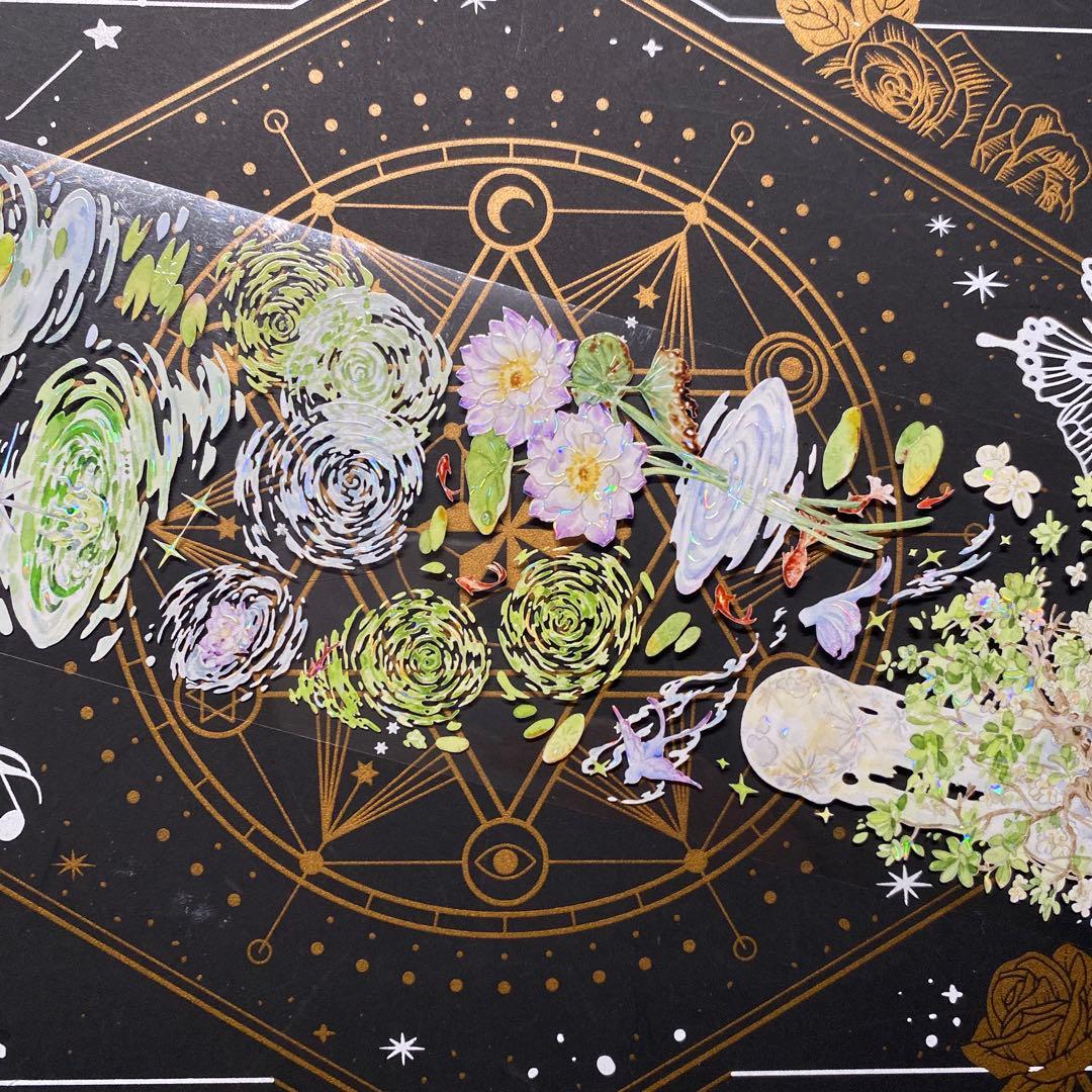 【9152】海外　マスキングテープ　中古巻　貝殻光ハス　波紋水紋　装飾系残量多め