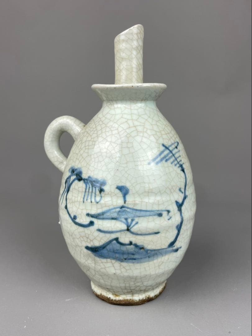 李朝 油注瓶 水注 朝鮮陶磁器 白磁 染付 蔓草文様 古染付 時代物 朝鮮陶器